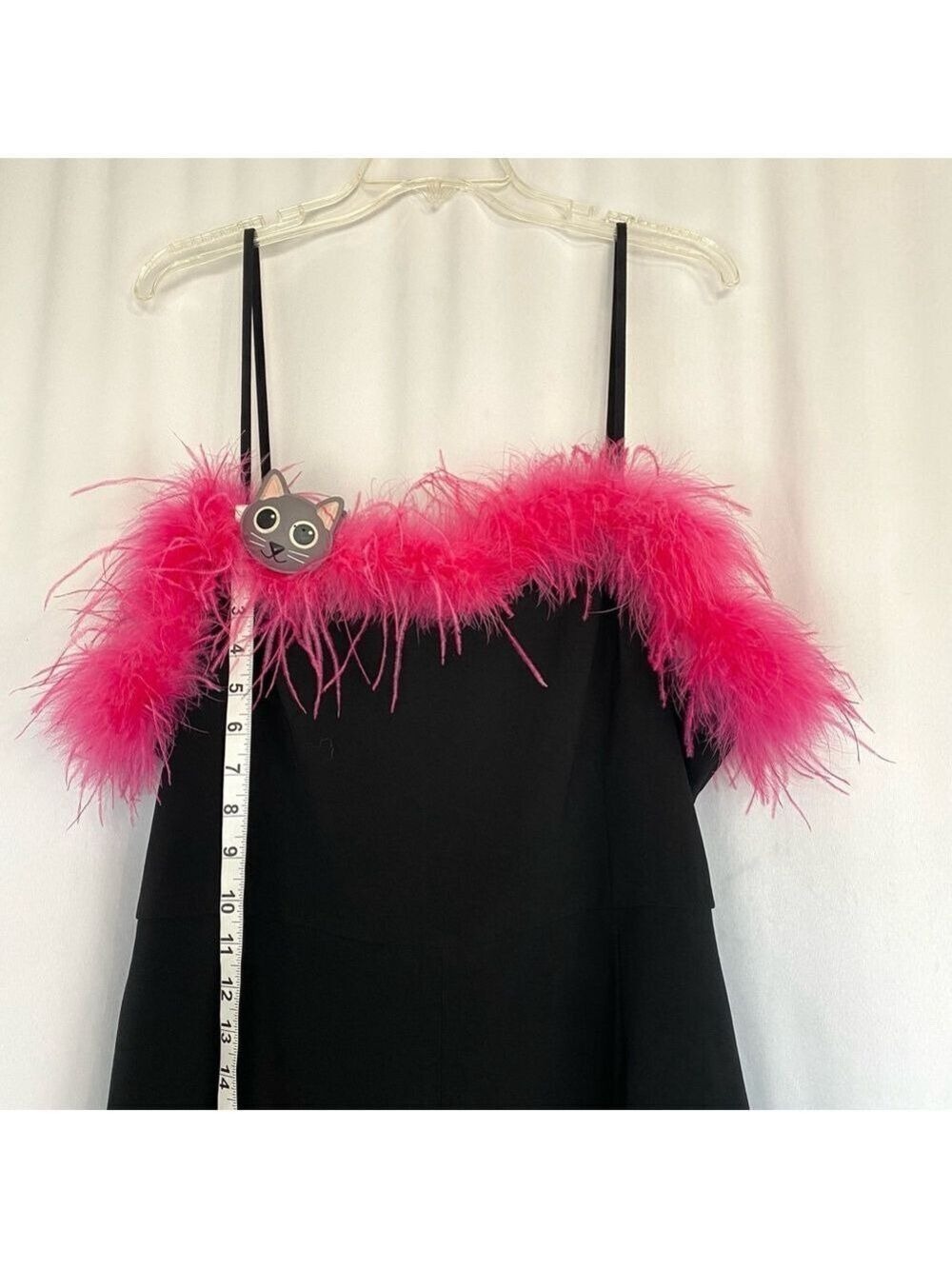 Nasty Gal Black Jumpsuit Hot Pink Feather Trim - Picture 13 of 16